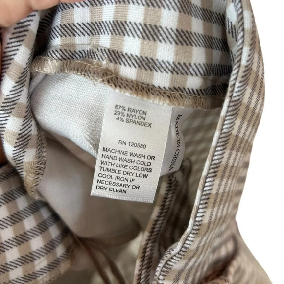 NWT Amanda + Chelsea Comfort Waist Tan White Gingham Ponte Dress Pants Size 16W - Picture 6 of 6